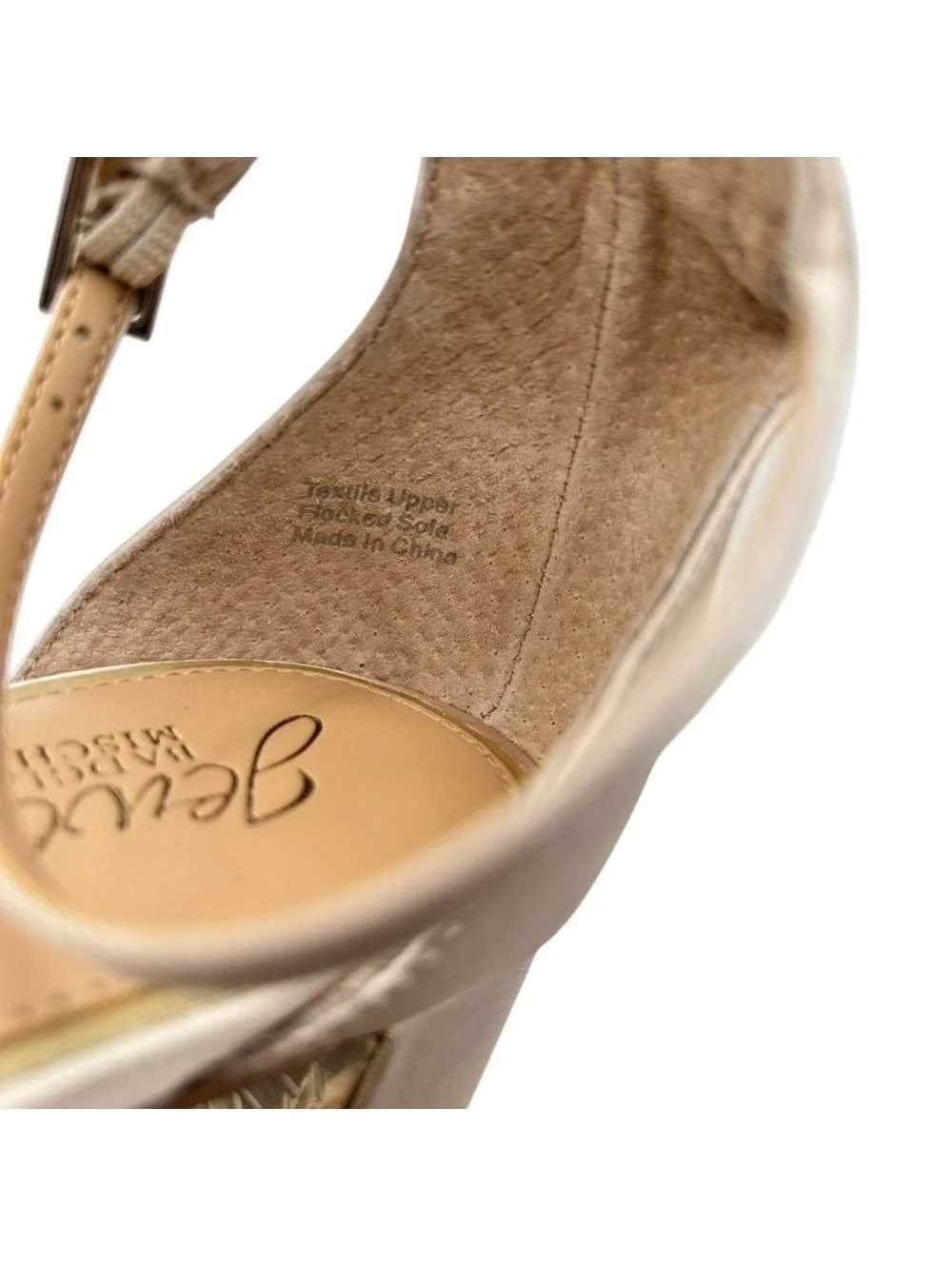 Jewel Badgley Mischka Champagne Satin Crystal Embellished Block Heels Size 8.5